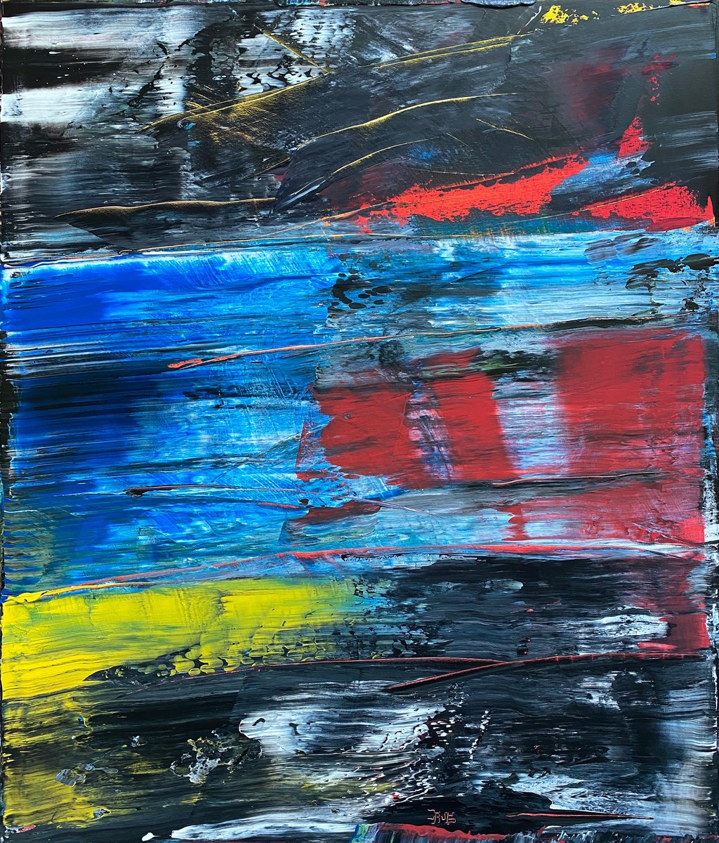 Expressive Abstract Acrylic Painting By Preston M. Smith (Pms), 36 X 42", "Slow Burn", Original Artwork
