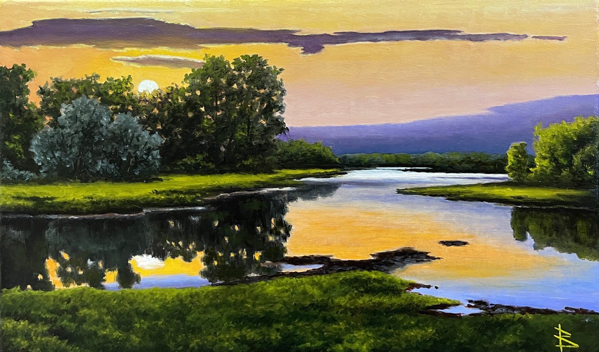 Impressionistic Landscape Oil Painting By Oleg Baulin, 20 X 12", Summer Colors, Original Artwork