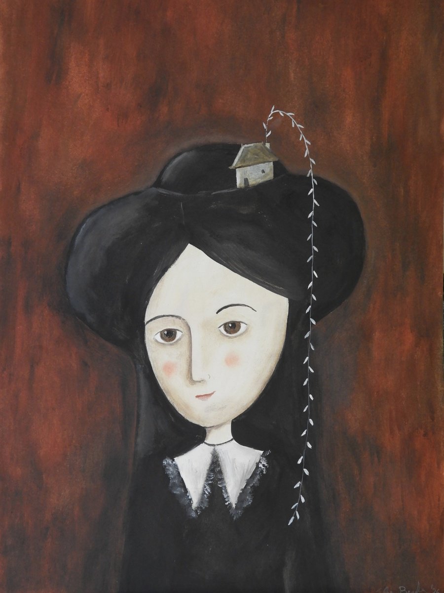 Illustrative Oil Painting , Portrait In Red And Black By Silvia Beneforti, 12 X 17, Artwork For Sale On Artfinder