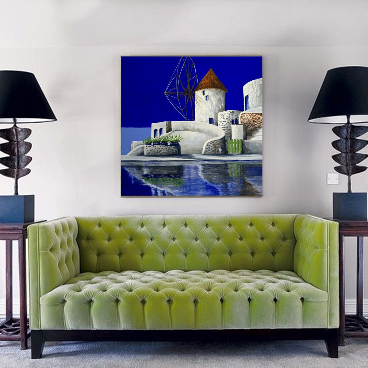 Impressionistic Landscape Acrylic Painting By Danijela Dan, 31 X 31, The Simmetry Of Santorini, Original Artwork