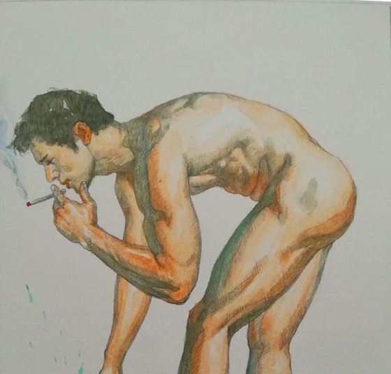 watercolor painting - smoker #1797