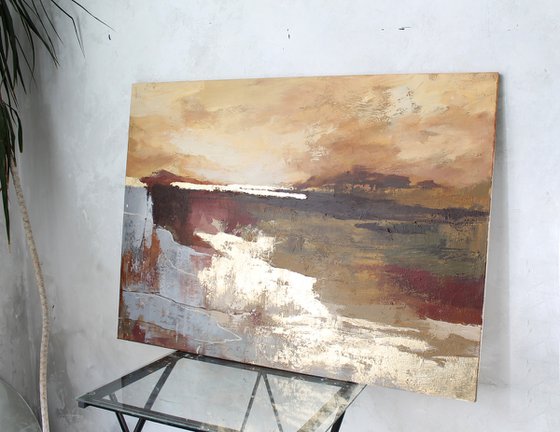 "Calabria" Abstract brown rust gold art