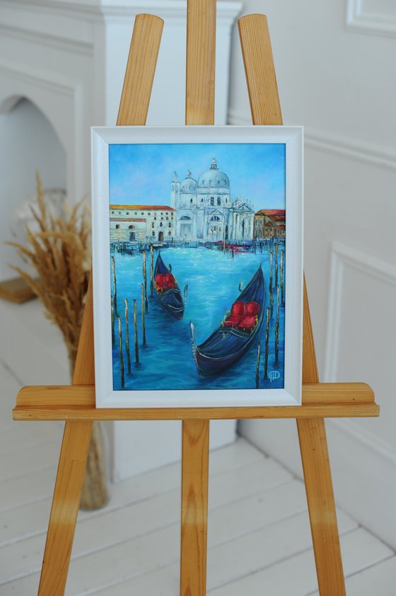 My Venice, painting with venice, landscape italy, painting with gondolas, painting with venice, walking on gondolas, romantic venice, oil painting venice, oil painting, original gift, home decor, Bedroom, Living Room, Venice, Gondolas, Red, Blue, Palace, Canal, Italy, Travel, Romance