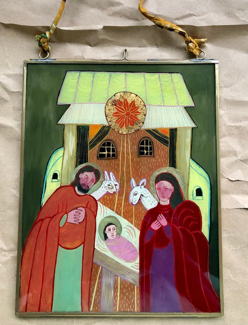 'The Birth of the Lord' original glass painting/iconography by Katya Timoshenko