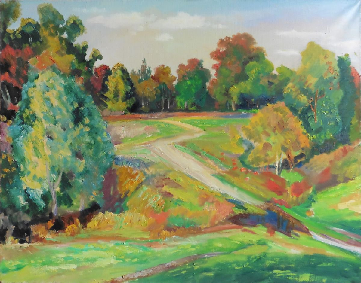 Impressionistic Landscape Oil Painting By Vyacheslav Onyshchenko, 37 X 29", Autumn Colors, Original Artwork