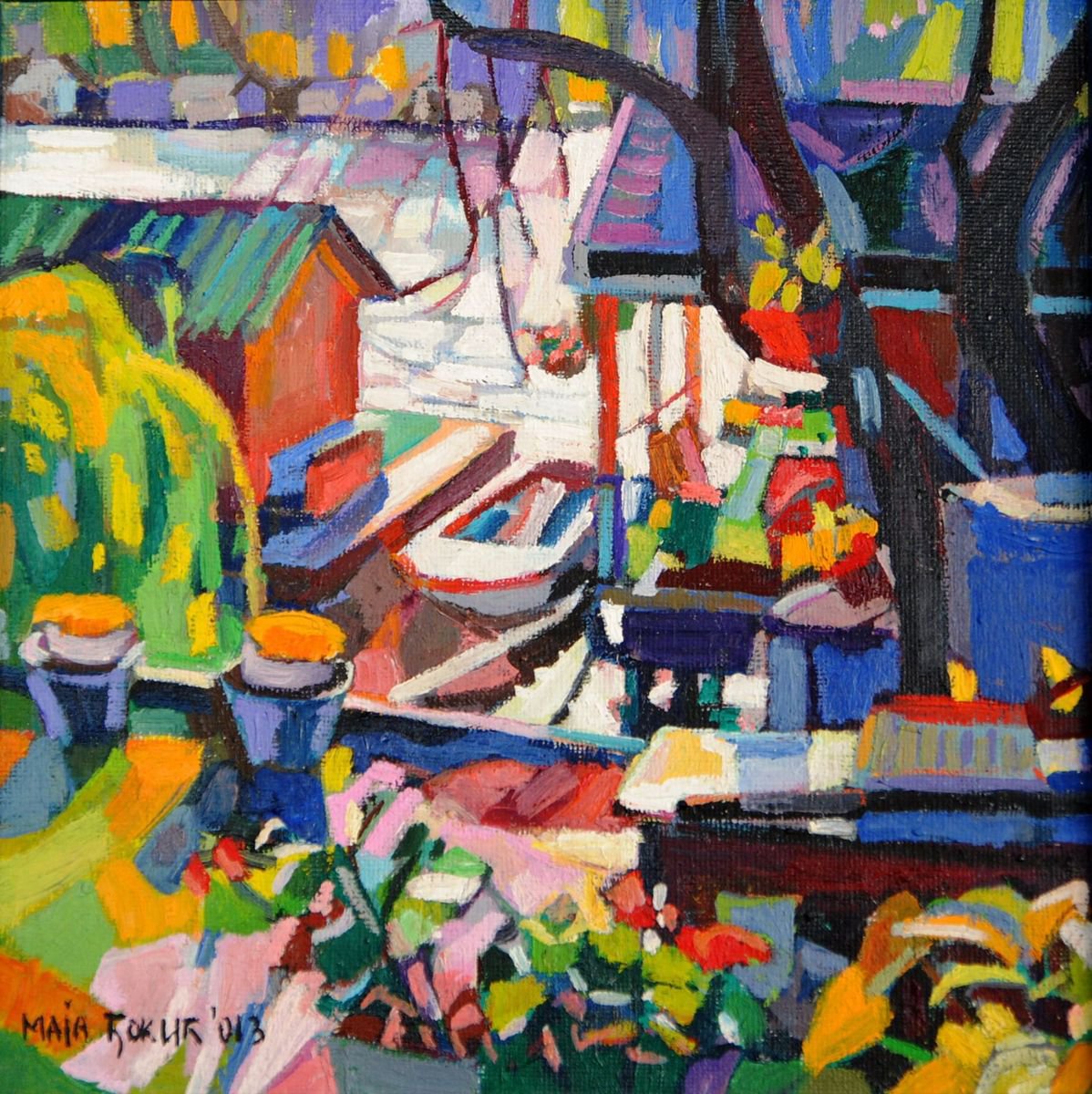 Maja Đokić Mihajlović | Original  Oil Painting | Cottages On The River Island | 20 X 20Cm | Artwork For Sale On Artfinder