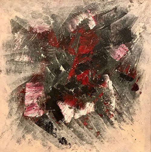 Abstract XL Natural colors, Red, Grey , ecru, black by Tiny de Bruin