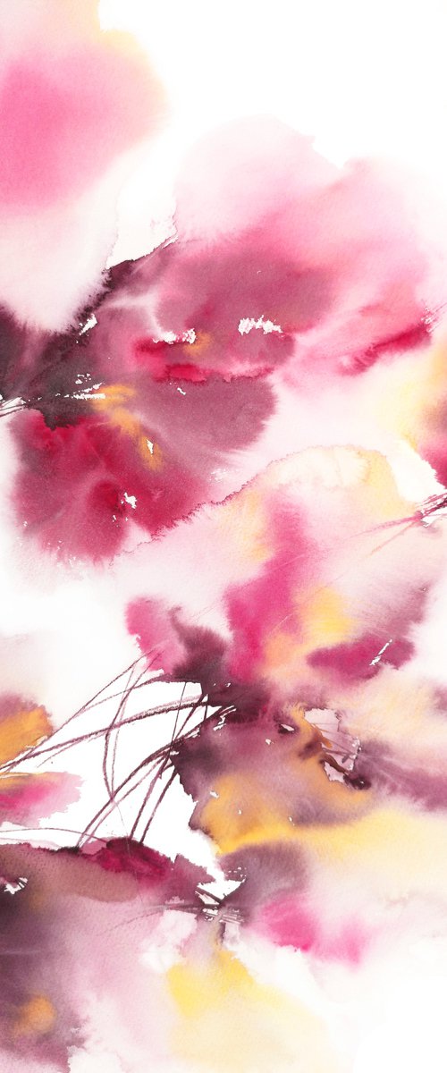 Abstract watercolor floral painting "Spring kiss" by Olga Grigo