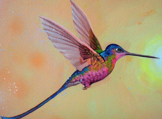 "Hummingbird at Sunset" LARGE painting