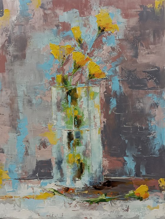 Modern still life painting. Abstract still life. Flowers for gift