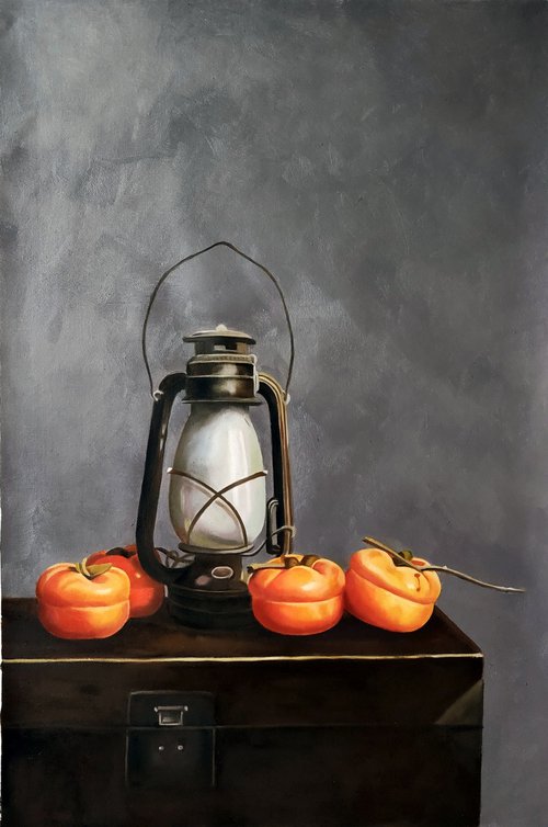 Still life:kerosene burner and persimmon y203 by Kunlong Wang