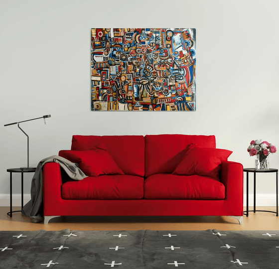 The passage of the birds. Large abstract painting.