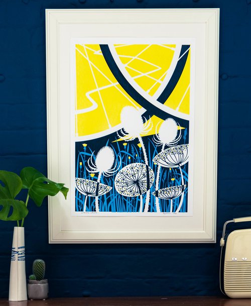 2 Brave Wheels - A2 Silkscreen Bicycle with Flowers Poster, Screen Printed Cycling Art Print by DoodleDuck Designs