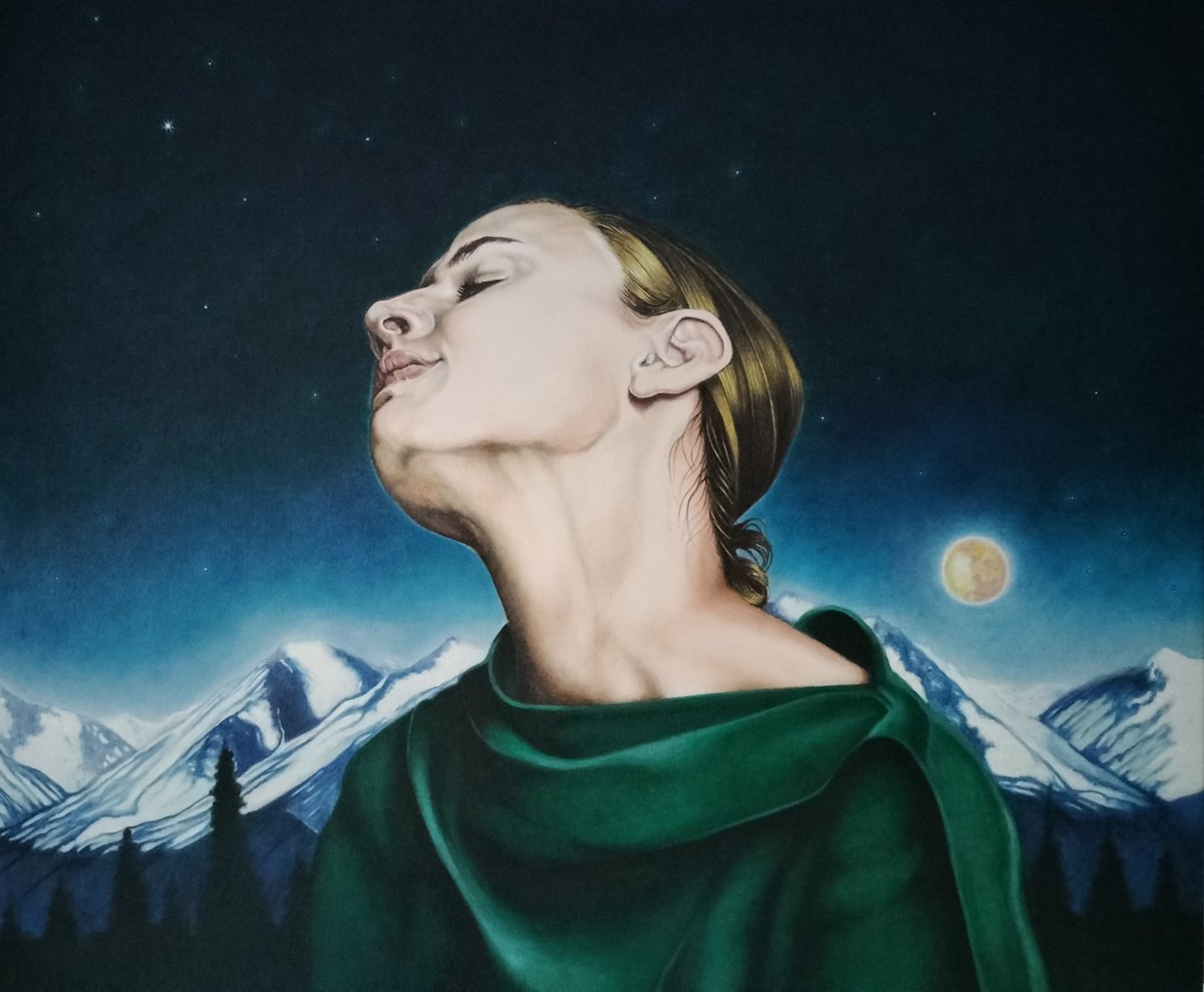 Portrait Oil Painting By Cristina Canamero, 24 X 20, Everything Is Calm., Original Artwork