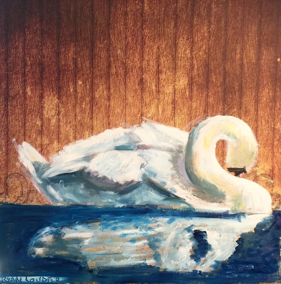 Swan Preening Oil On Paper 12x12 Study