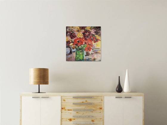 Poppies in Green Vase