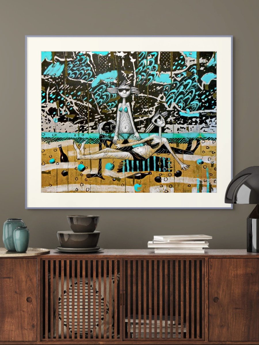Expressive Oil Painting , Golden Sand Beach Girls By Evgen Semenyuk, 39 X 31, Artwork For Sale On Artfinder