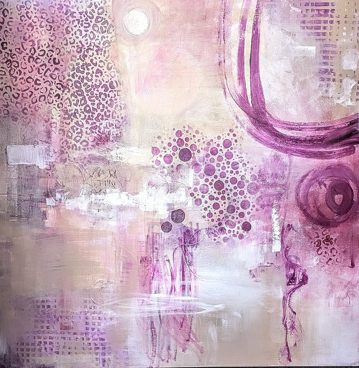 Abstract Acrylic Painting By Lisa Price, 39 X 39", Under The Moon (Of Love), Original Artwork