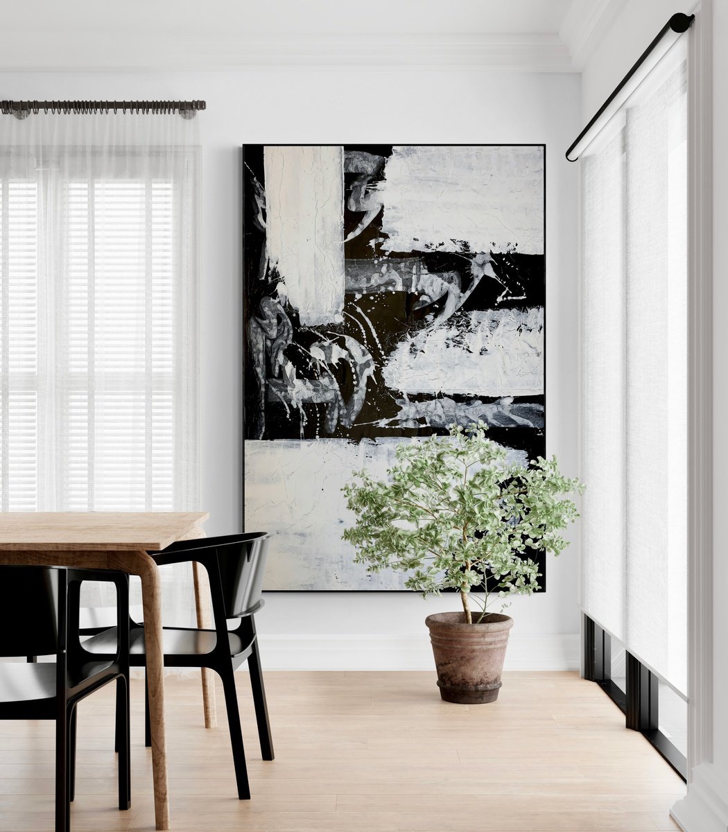 Abstract Acrylic Painting By Anita Kaufmann, 51 X 79, Abstract #1324 Black And White, Original Artwork