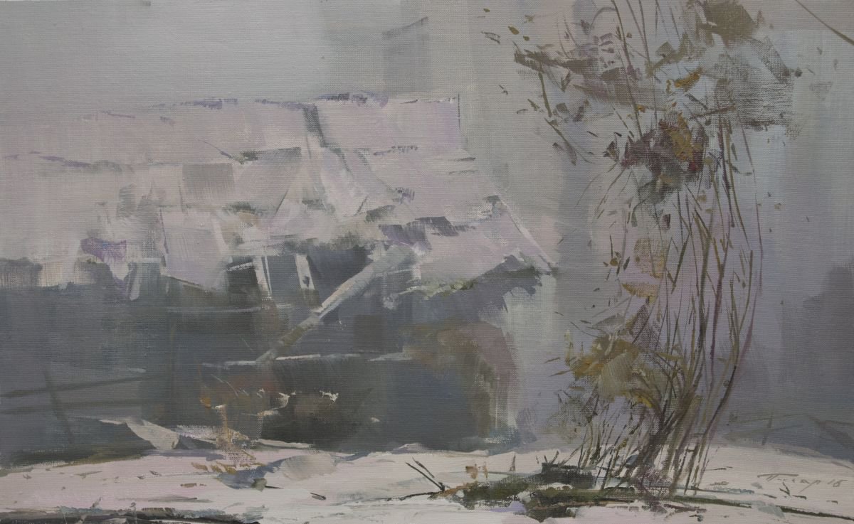 Landscape painting - Rainy Winter by Yuri Pysar