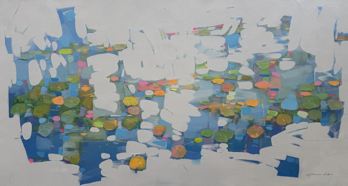 Impressionistic Botanical Oil Painting By Vahe Yeremyan, 56 X 30", Floating In Light, Original Artwork