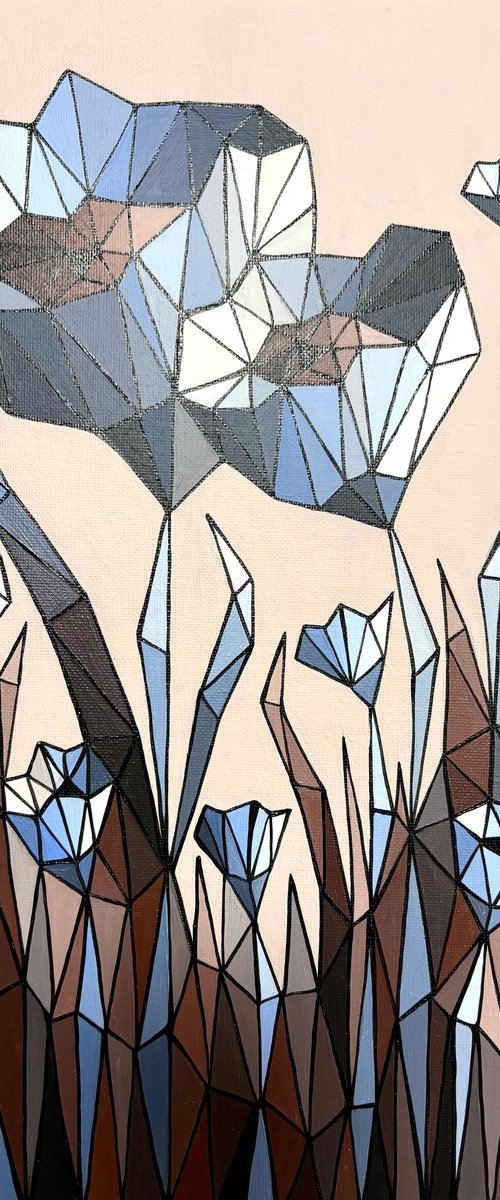 STAINED GLASS BLUE CORNFLOWERS by Maria Tuzhilkina