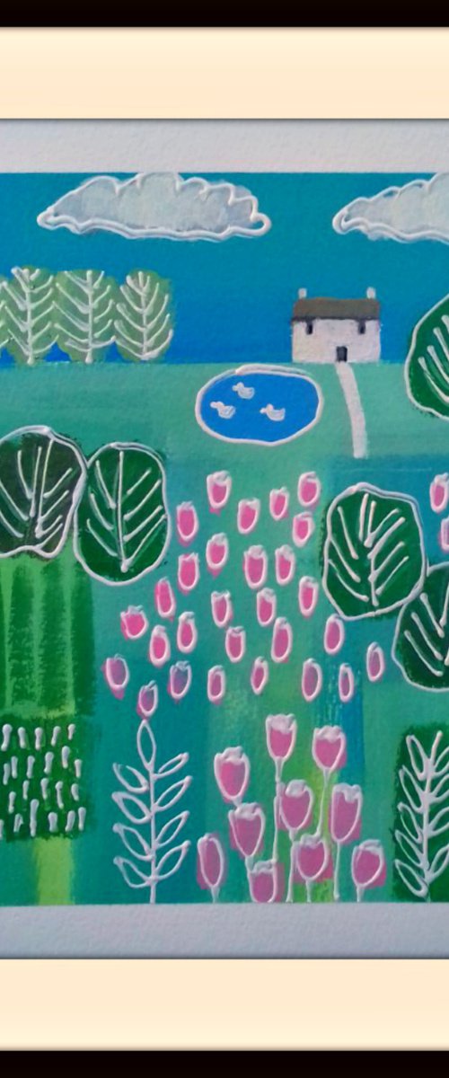 The White Cottage with a Duck Pond by Jan Rippingham