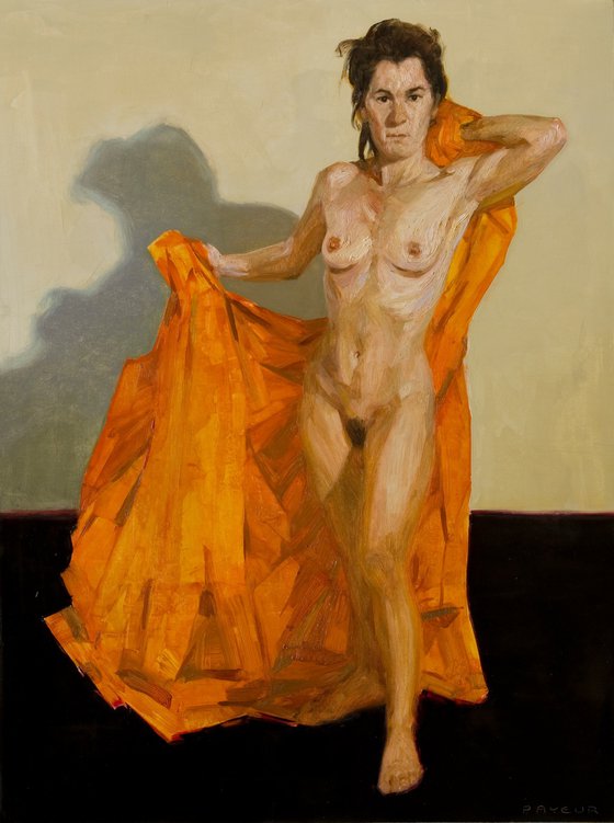 nude woman orange and black