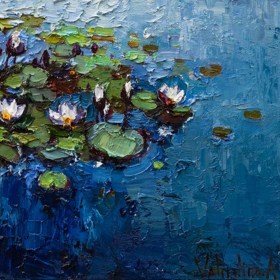 White Water Lilies - Impasto Original Oil painting