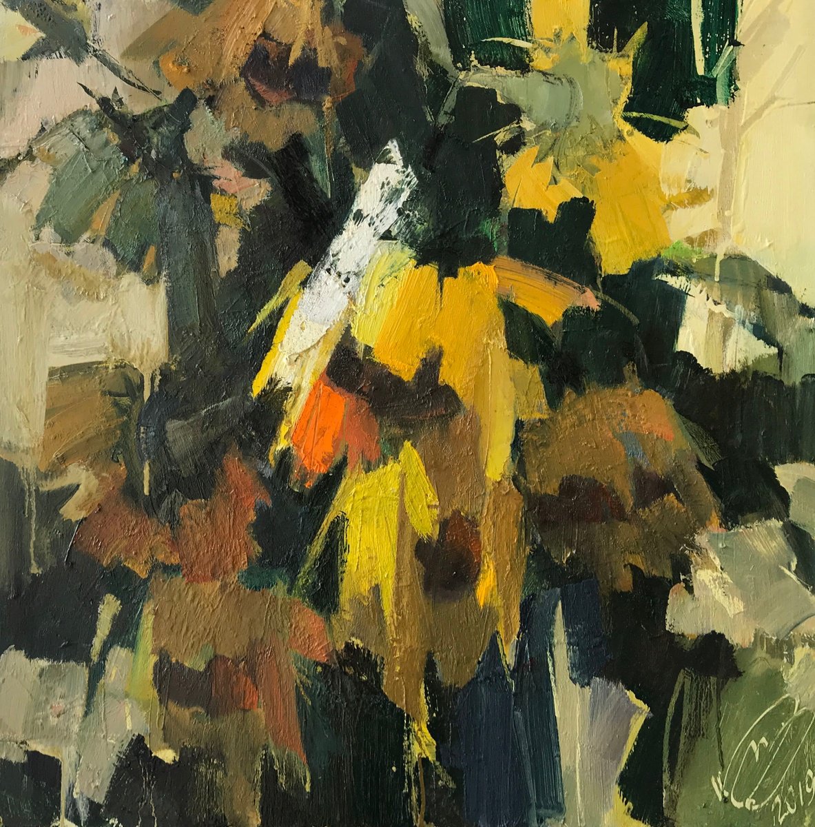 Expressive Botanical Oil Painting By Igor Yuryev, 26 X 26, Flowers, Original Artwork