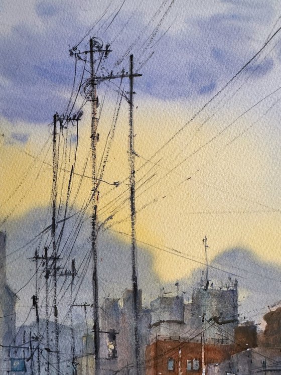 Sapporo wires at twilight