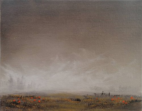 Sunset Sepia with Orange Poppies in oil 8x10" Original Oil Painting by Pip Walters