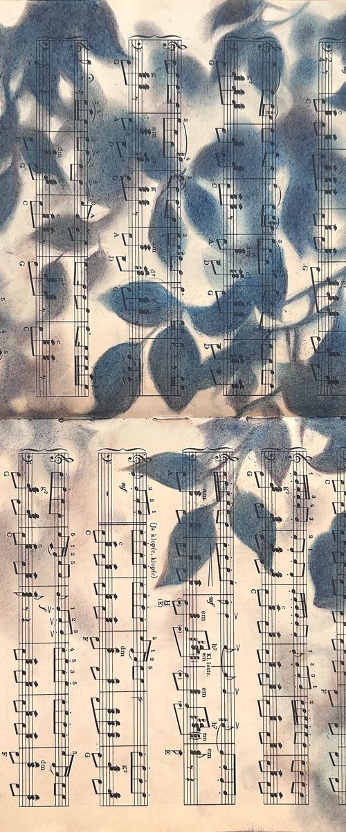 Leaf Silhouette Pastel on Vintage Sheet Music by Julia Shilo