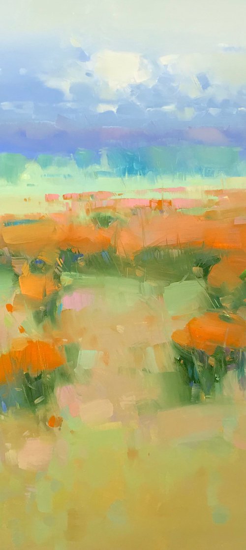 Field of Yellow, Original oil painting, Handmade artwork, One of a kind by Vahe Yeremyan