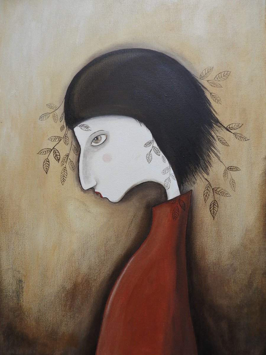 Illustrative Portrait Oil Painting By Silvia Beneforti, 12 X 16", The Girl In Profile, Original Artwork