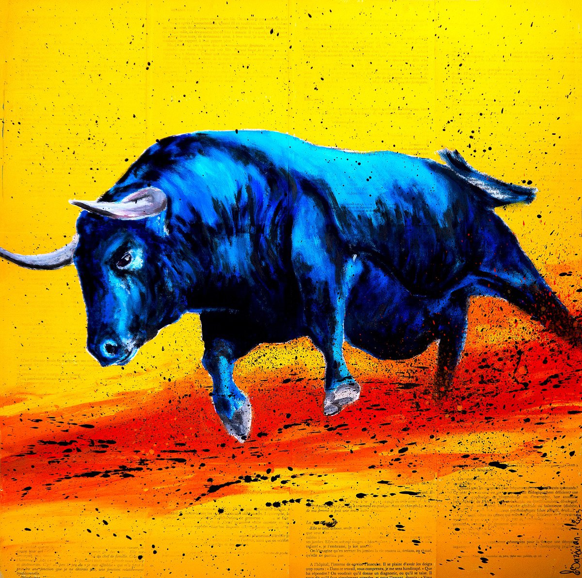 French School Raging Bull 05 - (Large) - READY TO HANG -  HOME - Gift by Bazevian DelaCapuciniere