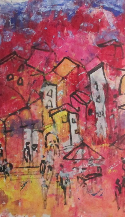 red italian city, tuscany xxl on canvas, not stretched by Sonja Zeltner-Müller