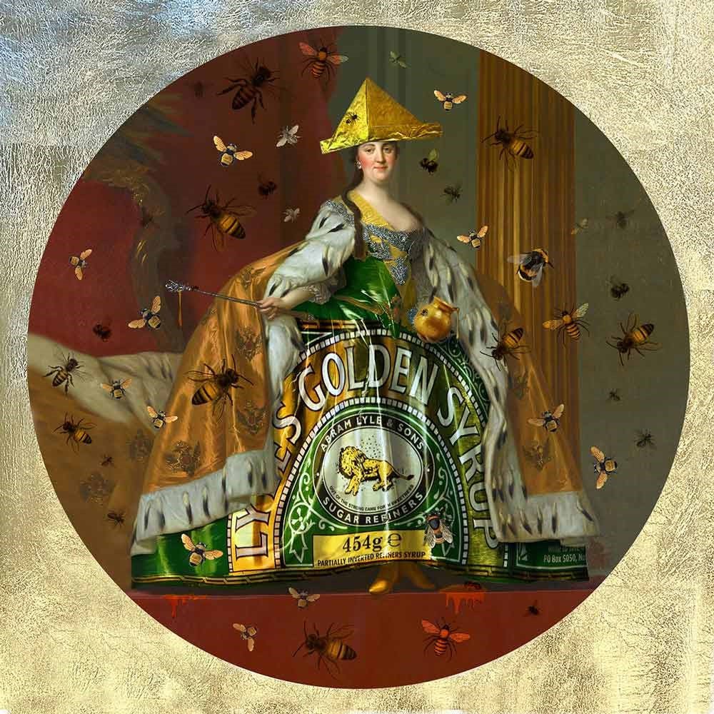 Surrealistic Portrait Giclee Print By Little Fish Design, 22 X 22", Queen Bee - Gold Leaf, Original Artwork