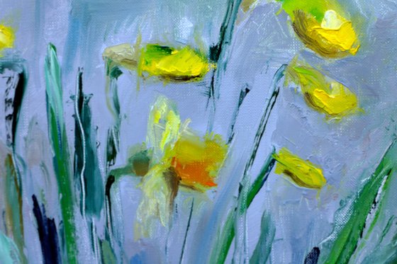 Vibrant Daffodils Flower Painting on Paper - Charming Floral Artwork