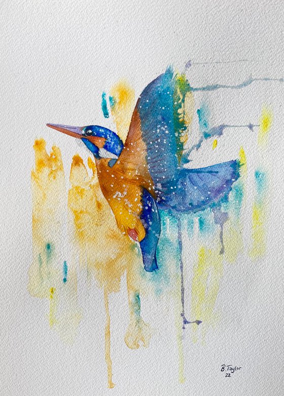 Colourful kingfisher watercolour painting