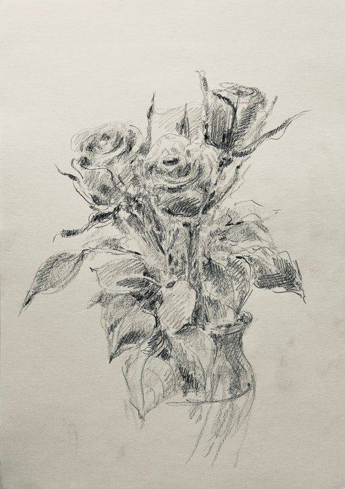 Roses #1 2019. Original charcoal drawing by Yury Klyan