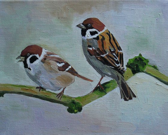 Two Sparrows On A Branch