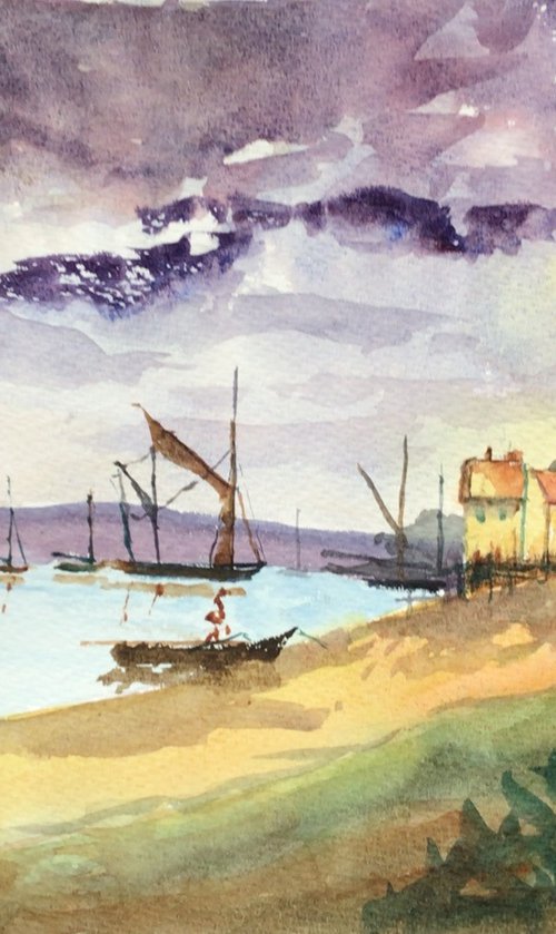 River Orwell in Suffolk, an original watercolour painting. by Julian Lovegrove Art