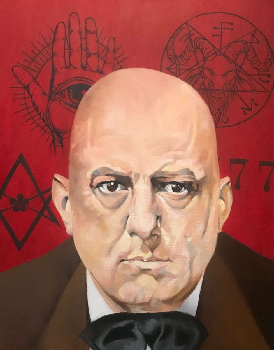 Graphic Portrait Oil Painting By Andrew Lander, 16 X 20, Aleister Crowley, Original Artwork