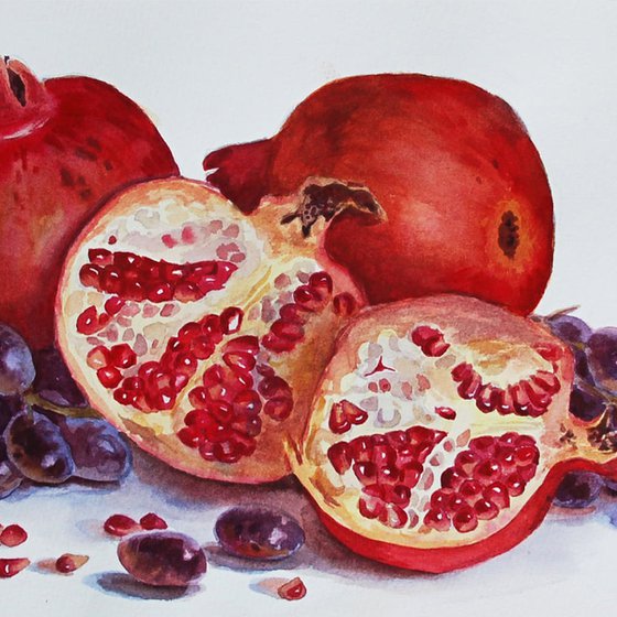 Pomegranates and grapes