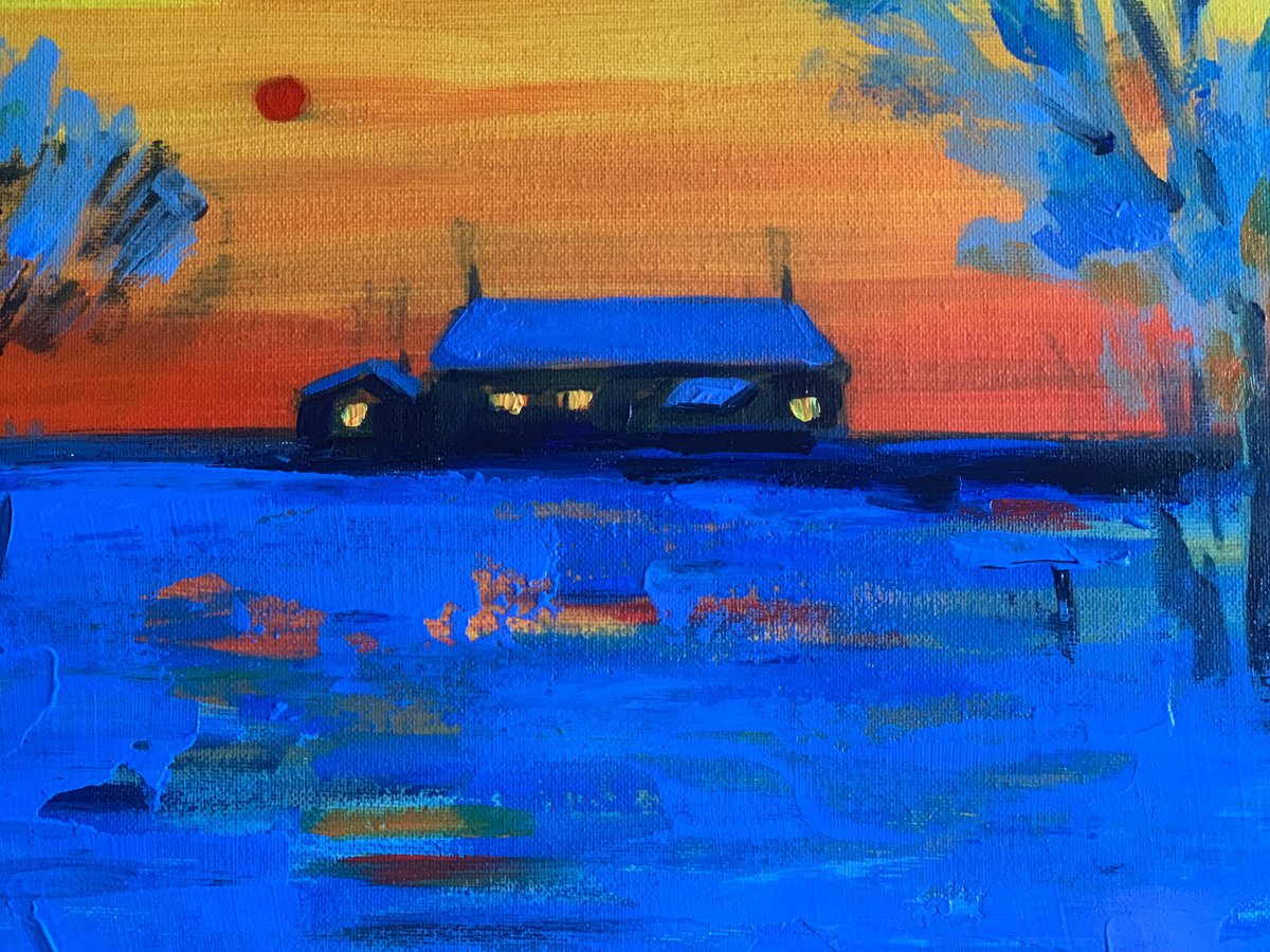 Impressionistic Landscape Acrylic Painting By Olga Pascari, 16 X 12", Magic Sunset, Original Artwork