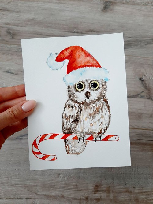 Owl, Merry Christmas by Luba Ostroushko