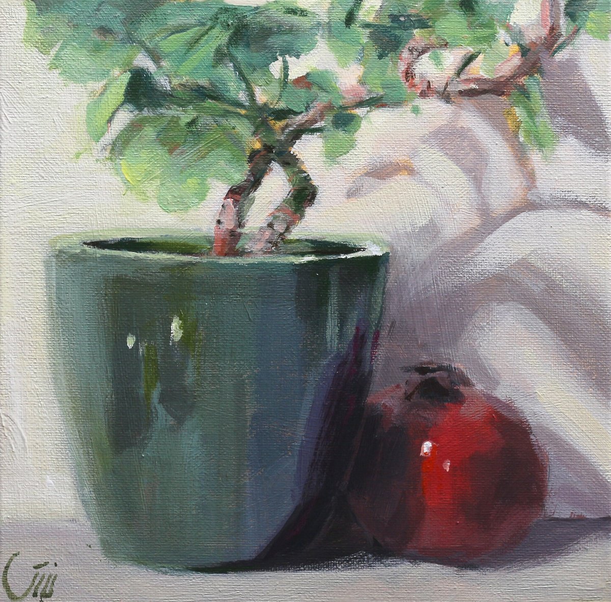 Books and an apple Painting by Natalia Rudko - Jose Art Gallery