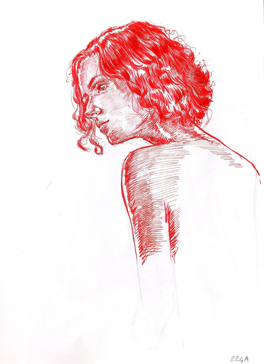 Impressionistic Portrait Ink Drawing By Dario Moschetta, 8 X 11, Portrait 224A.2020, Original Artwork