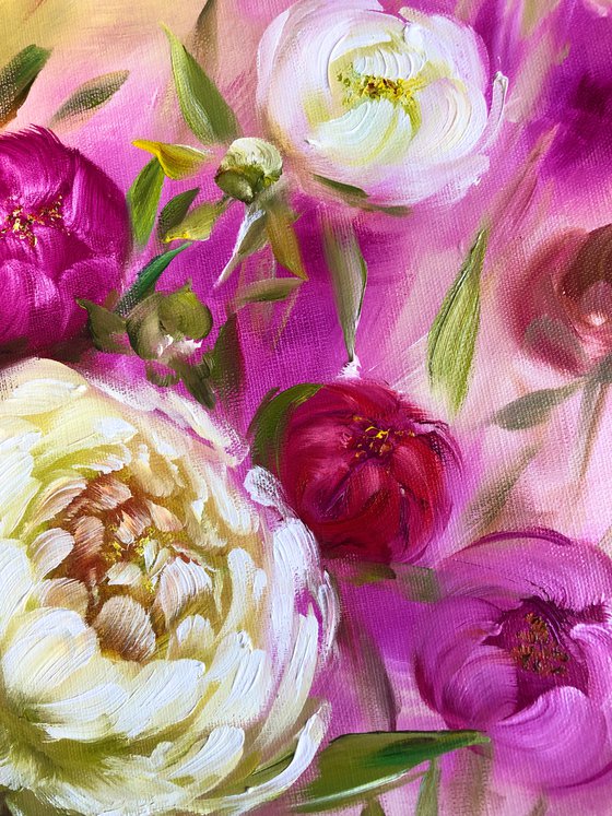 PEERING INTO THE SUMMER - Peonies. Pink flowers. Bright petals. Macro flowers. Floral decor. Summer flowers. Bedroom decoration.